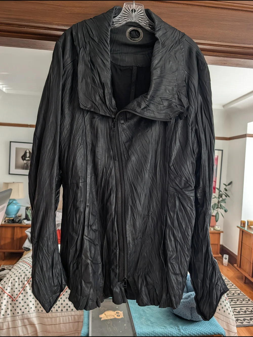 Men's Black Leather Jacket - XL